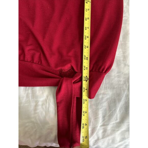 AUW size Medium Red Solid Slit Sleeve design, Tie Waist Polyester Blouse - Picture 7 of 9